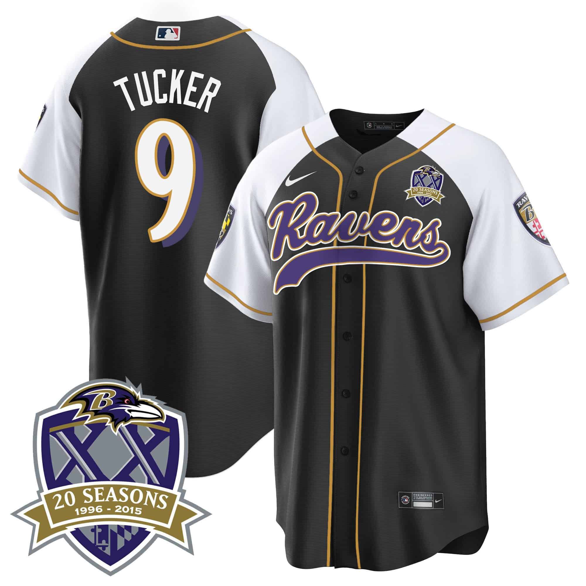 Men Baltimore Ravens #9 Tucker Black 2024 Nike 20th Season Patch Baseball NFL Jersey